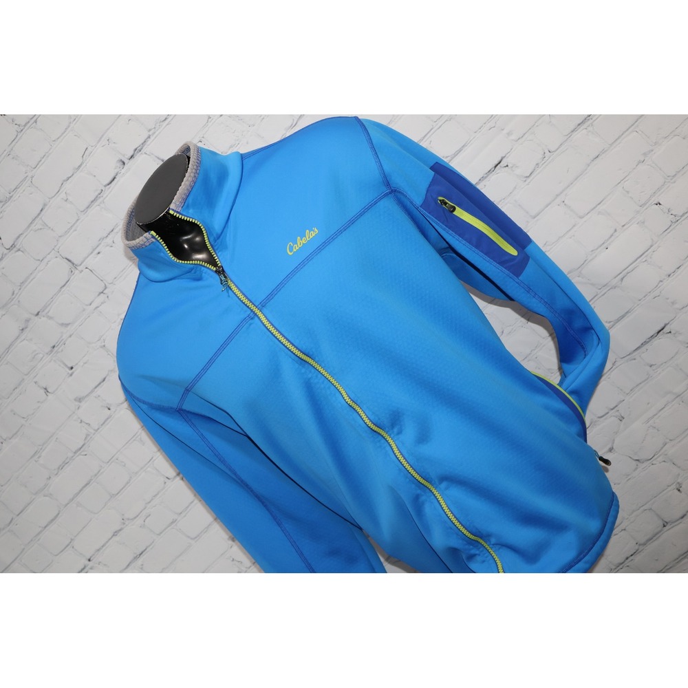 Cabela's Full Zip Jacket Men 3XL Blue Performance Fleece Waffle Lining Mock Neck